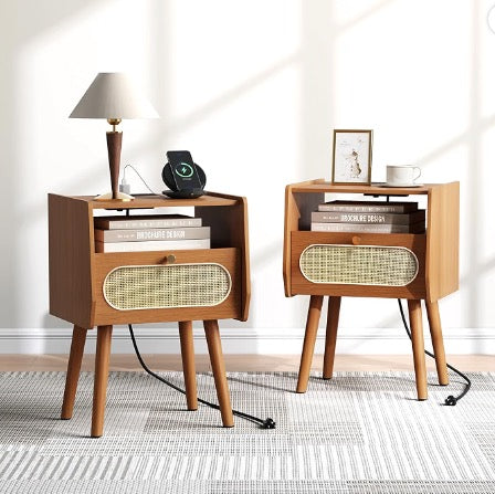 JOINICE Mid Century Modern Nightstand Set of 2 with Charging Station
