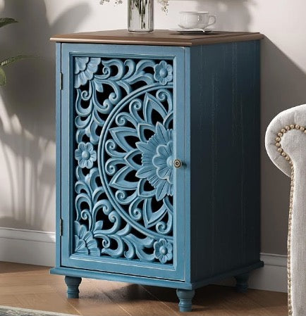 JOINICE 27" Small Accent Storage Cabinet with Door for Living Room,Blue