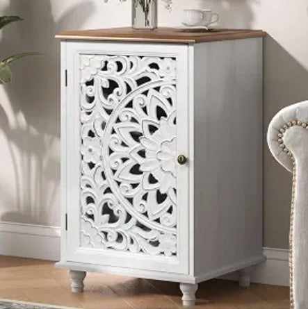 JOINICE 27" Small Accent Storage Cabinet with Door for Living Room,White