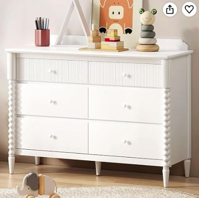 JOINICE White Nursery Dresser for Kids Bedroom, 6 Drawers for Storage
