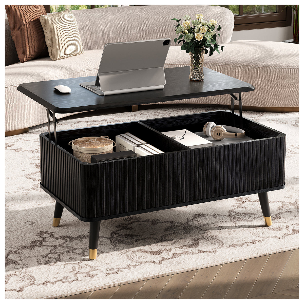 JOINICE 38" Lift Top Coffee Table with Storage for Living Room, Black