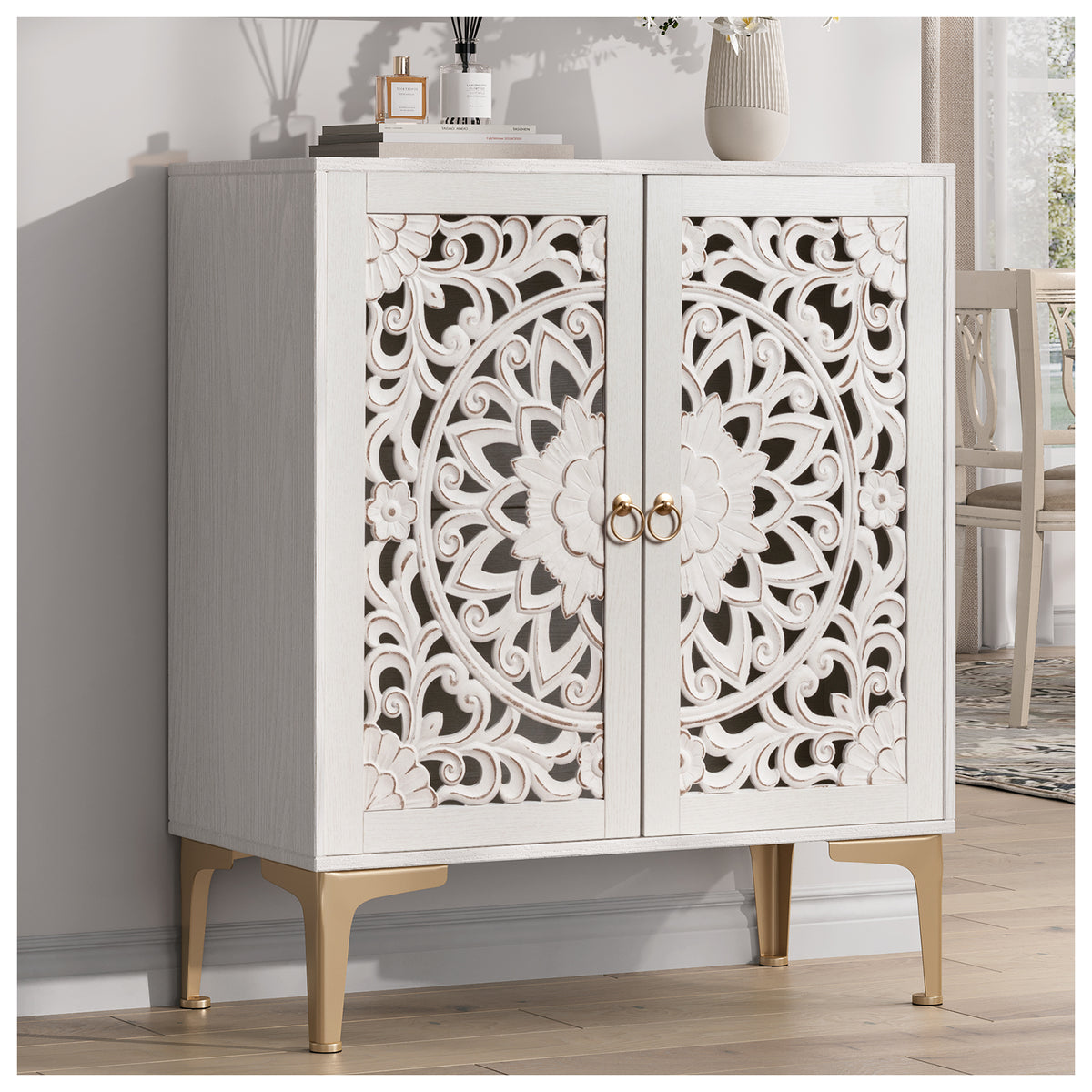 JOINICE 31.5" Accent Cabinet with Doors & Storage for Living Room,White
