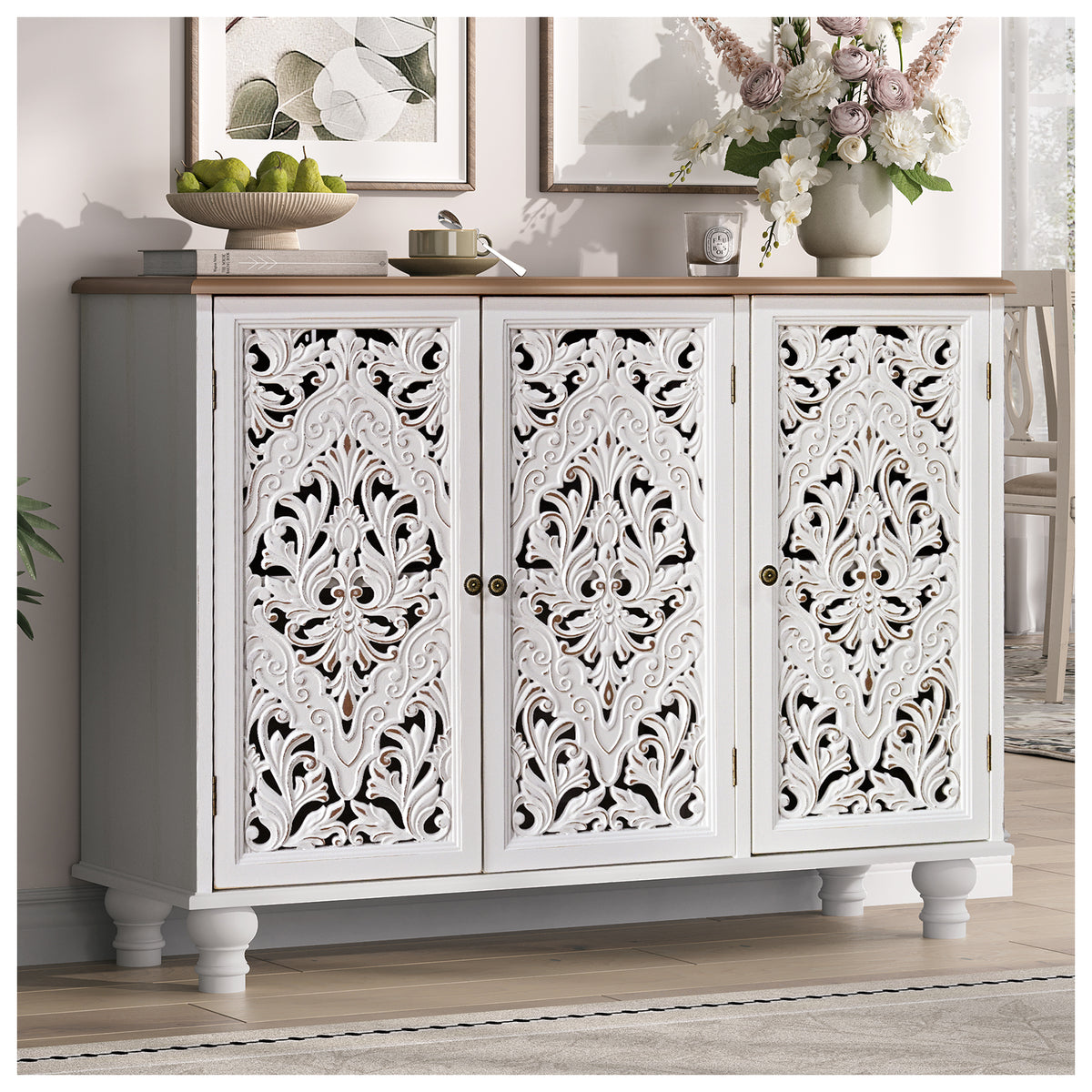 JOINICE 42.5" Accent Storage Cabinet with 3 Doors for Living Room,White
