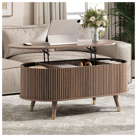 JOINICE Oval Lift Top Coffee Table with Storage for Living Room,43",Walnut