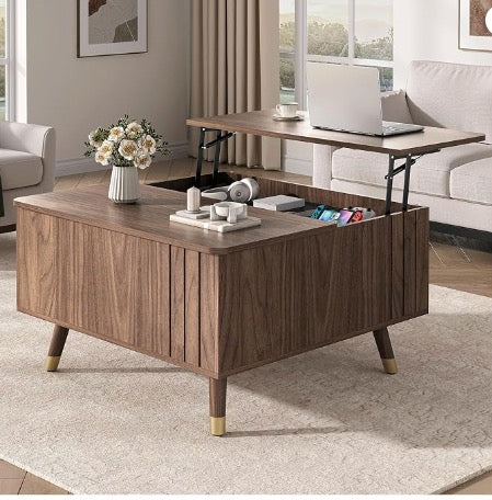 JOINICE Square Lift Top Coffee Table with Storage for Living Room,Walnut