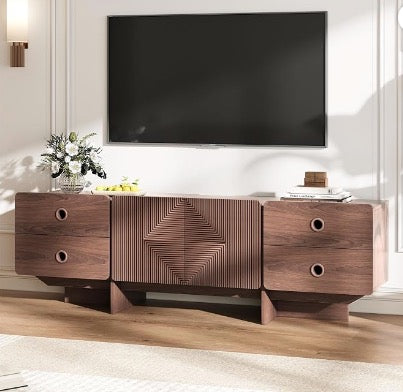 JOINICE 66" Fluted TV Stands for Living Room, Mid Century Modern TV Consoles for 75 inch TV,