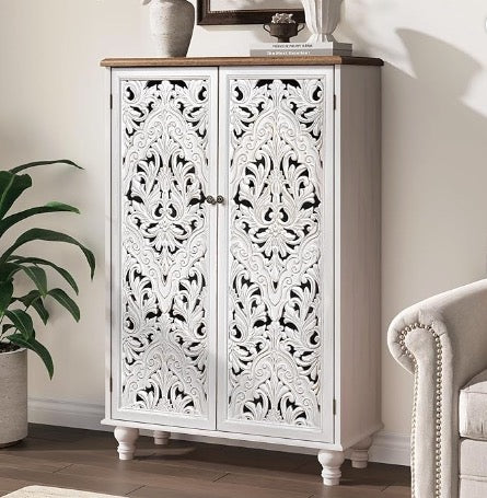 JOINICE 47" Tall Accent Cabinet with Doors & Storage for Living Room,White
