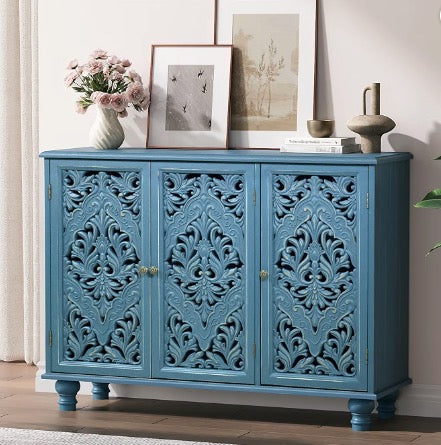 JOINICE 42.5" Accent Storage Cabinet with 3 Doors for Living Room,Blue
