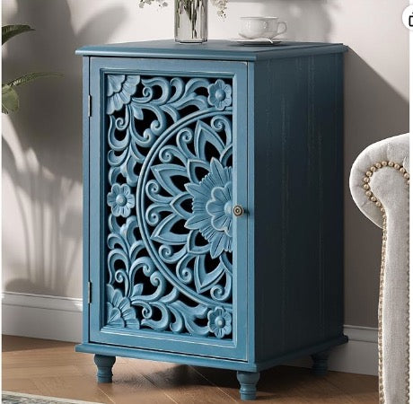 OINICE 27" Small Accent Storage Cabinet with Door for Living Room,Blue