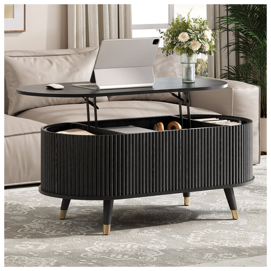 JOINICE Oval Lift Top Coffee Table with Storage for Living Room,43" Black